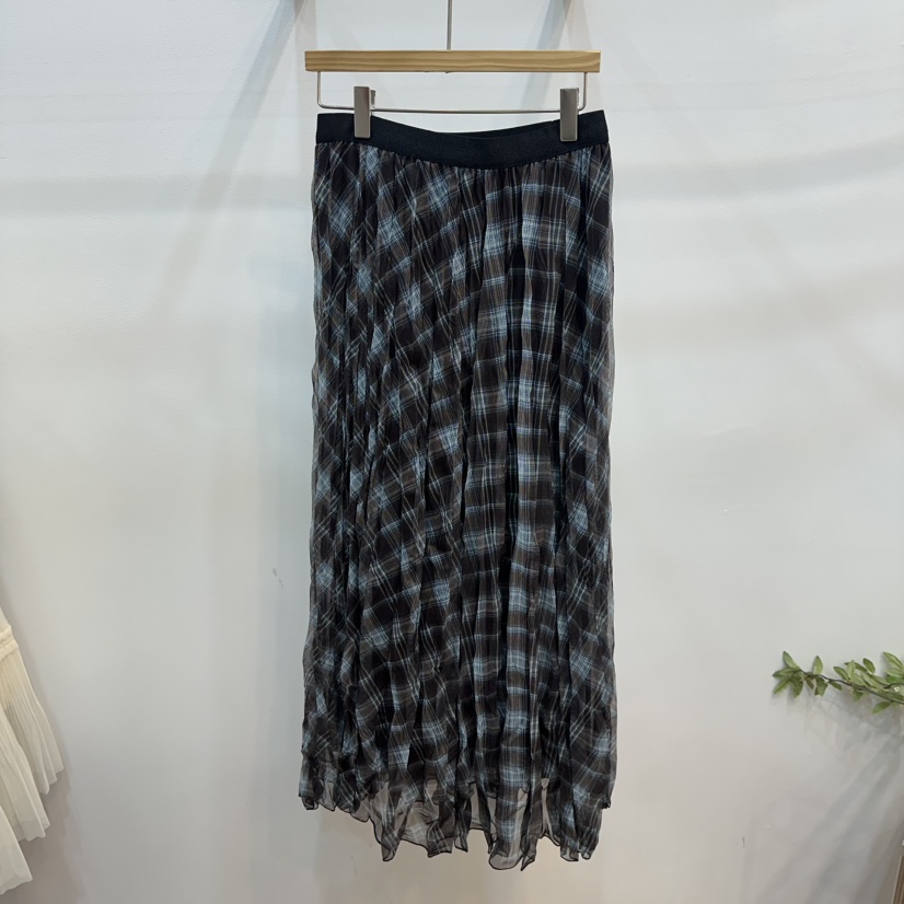 ABLESTUDIO韓國直郵女裝新款休閑人氣熱賣真品長裙格子褶裥ABLESTUDIO長裙