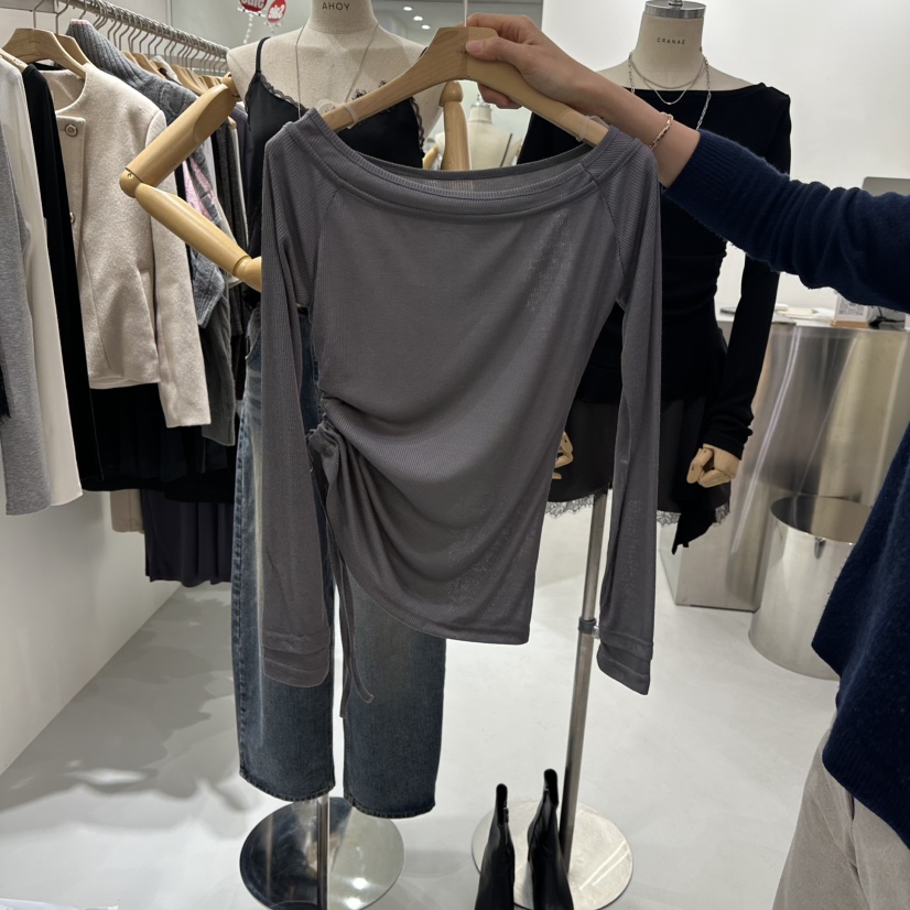 AHOY東大門實拍女士新款真品職業26春夏休閑人氣長袖T恤褶皺AHOY長袖T恤圖色2