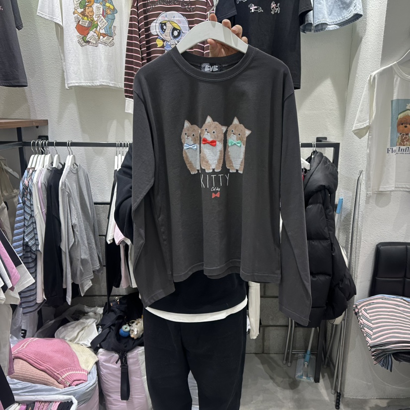 EVE韓國代購女士新品人氣休閑職業時尚真品熱賣26春夏長袖T恤EVE長袖T恤圖色3墨色