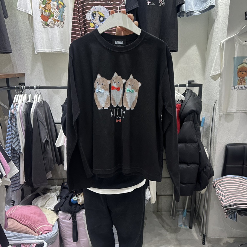 EVE韓國代購女士新品人氣休閑職業時尚真品熱賣26春夏長袖T恤EVE長袖T恤圖色4黑色