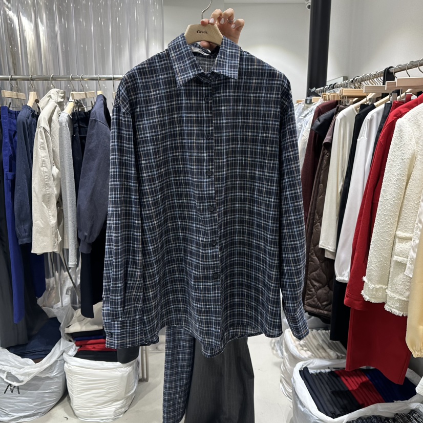 GREEK東大門直郵女裝新款休閑人氣時尚職業襯衫蕾絲衫格子GREEK襯衫/蕾絲衫圖色1深藍色