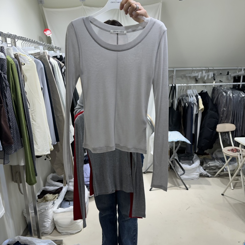 OWNS韓國代購女士新款推薦職業26春夏長袖T恤不含內搭天絲OWNS HAUS長袖T恤圖色3