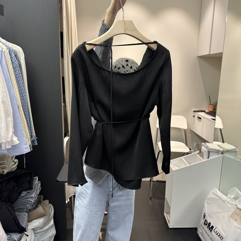 SALT BREAD韓國直郵女裝新款真品人氣休閑襯衫蕾絲衫含腰繩SALT BREAD襯衫/蕾絲衫