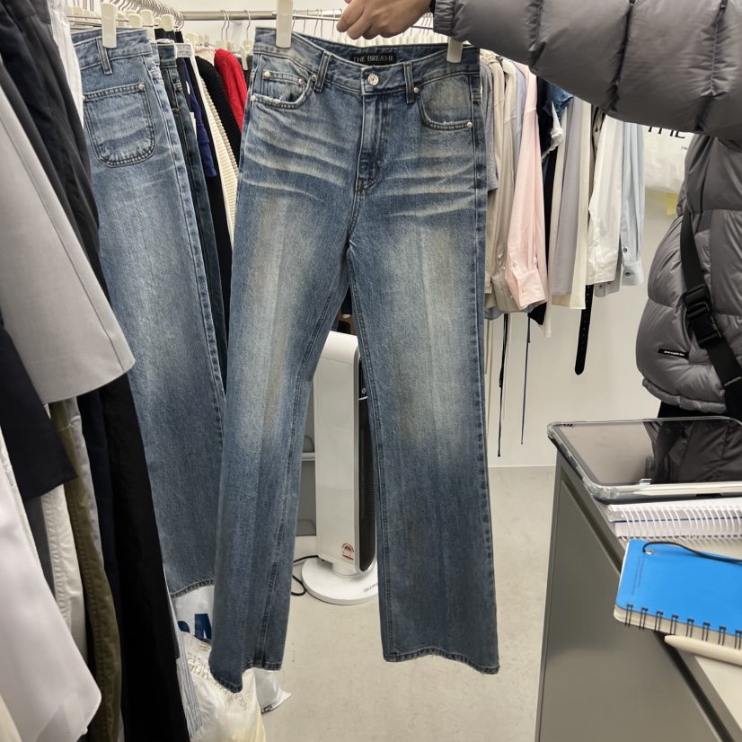 BREATHE韓國直郵女士新品熱賣休閑真品26春夏人氣牛仔褲格子BREATHE牛仔褲圖色1