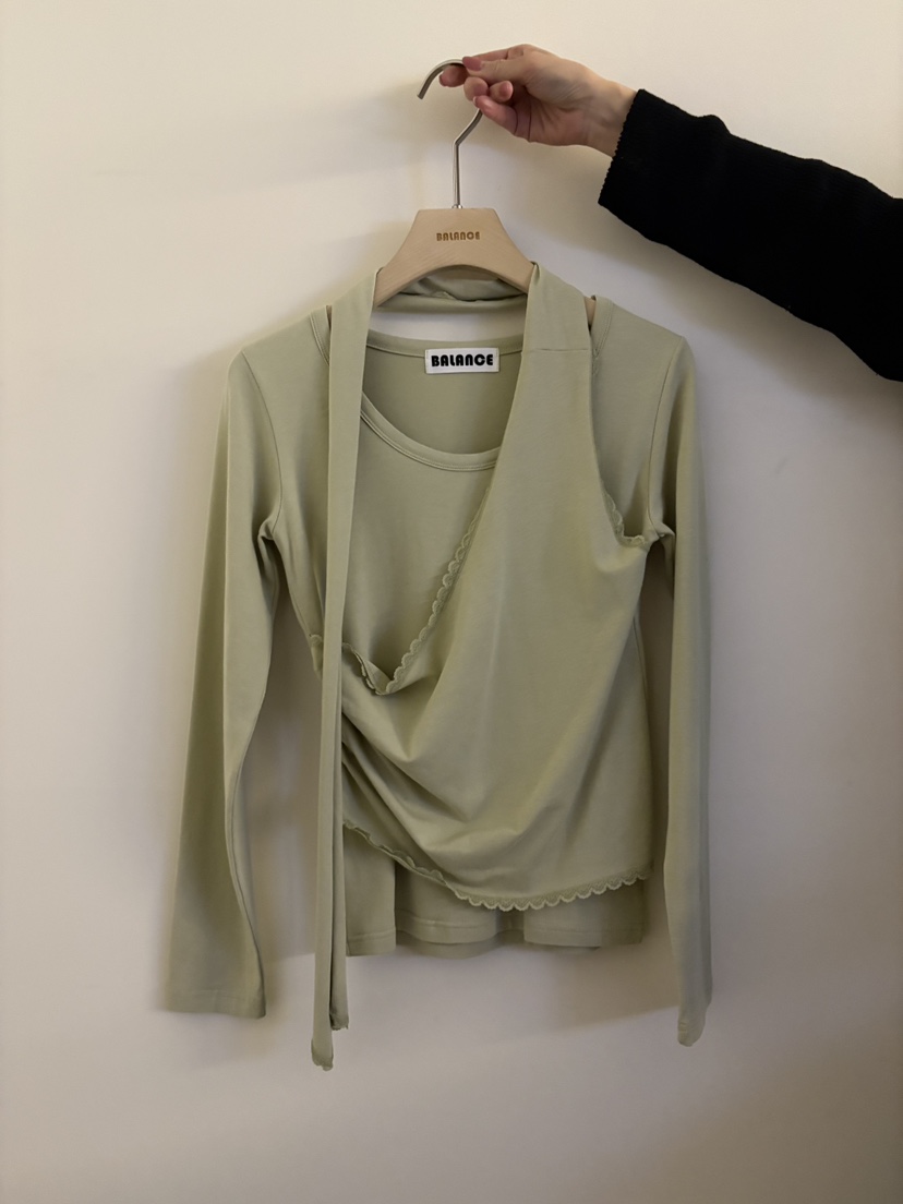 BALANCE東大門實拍女裝新款26春夏人氣長袖T恤假兩件圍巾BALANCE長袖T恤圖色2