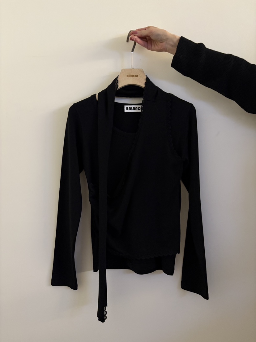 BALANCE東大門實拍女裝新款26春夏人氣長袖T恤假兩件圍巾BALANCE長袖T恤圖色3