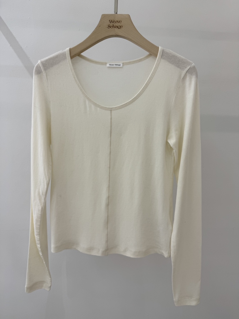 WEAUE SELVAGE東大門代購女士新款熱賣休閑真品人氣長袖T恤Weave Selvage長袖T恤圖色2奶油色