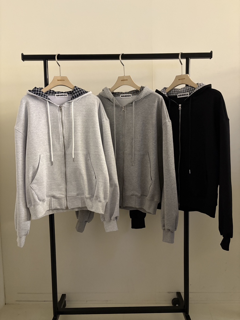 BALANCE韓國代購女裝新款休閑26春夏人氣夾克拉鏈格紋連帽BALANCE夾克