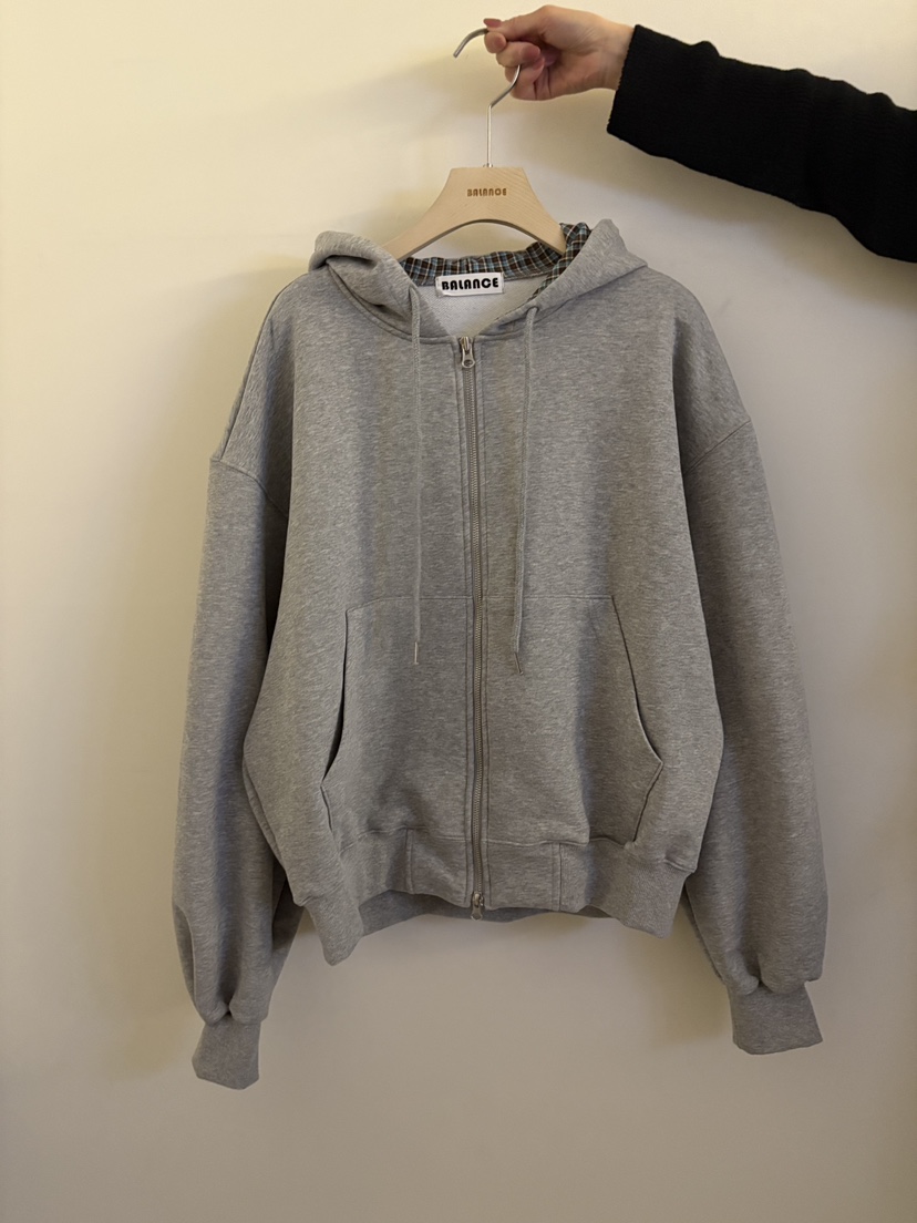 BALANCE韓國代購女裝新款休閑26春夏人氣夾克拉鏈格紋連帽BALANCE夾克圖色2