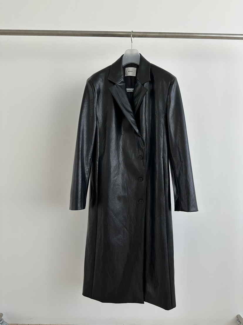 MAINT東大門直郵女裝新款時尚熱賣人氣休閑26春夏長款風衣MAINT長款風衣圖色2皮面黑