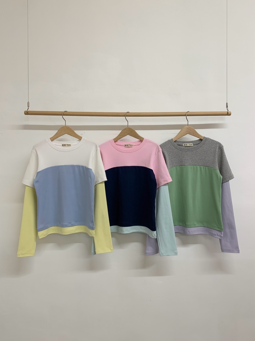 MORE THAN-P韓國直郵女士新款人氣職業推薦長袖T恤假兩件MORE THAN長袖T恤