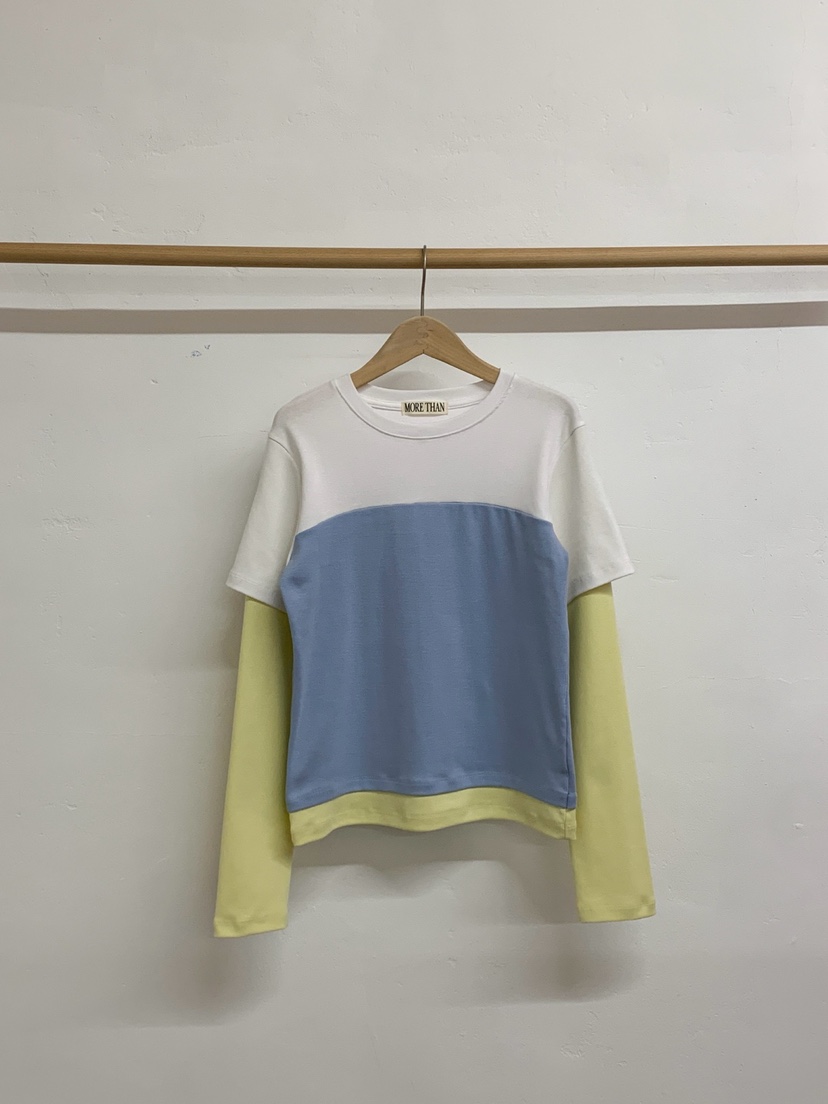 MORE THAN-P韓國直郵女士新款人氣職業推薦長袖T恤假兩件MORE THAN長袖T恤圖色1