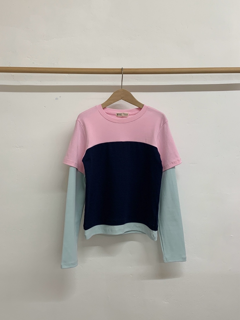 MORE THAN-P韓國直郵女士新款人氣職業推薦長袖T恤假兩件MORE THAN長袖T恤圖色2