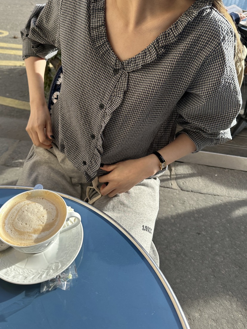 BOWIE東大門代購女士新款人氣真品推薦襯衫蕾絲衫荷葉邊格子BOWIE襯衫/蕾絲衫