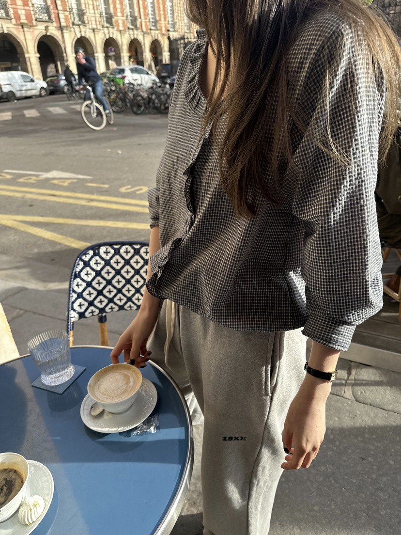 BOWIE東大門代購女士新款人氣真品推薦襯衫蕾絲衫荷葉邊格子BOWIE襯衫/蕾絲衫