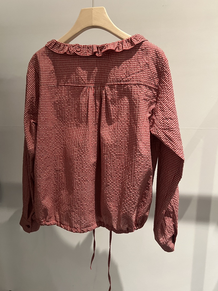 BOWIE東大門代購女士新款人氣真品推薦襯衫蕾絲衫荷葉邊格子BOWIE襯衫/蕾絲衫