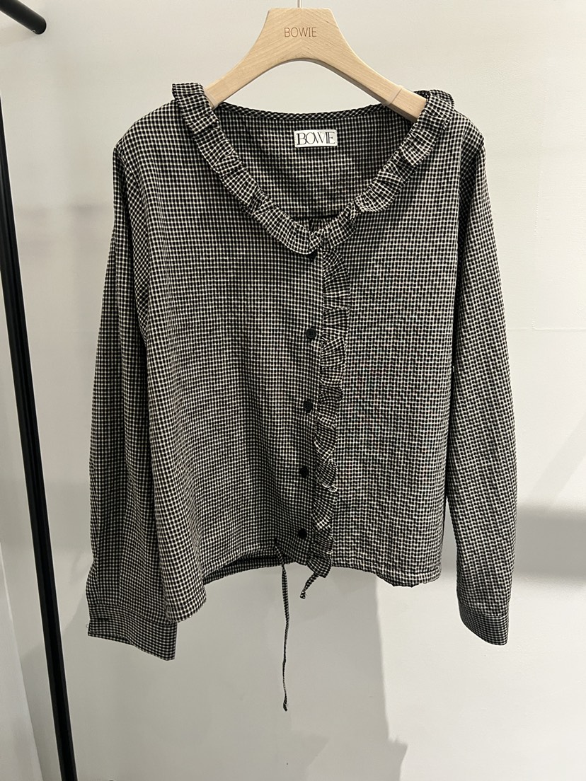 BOWIE東大門代購女士新款人氣真品推薦襯衫蕾絲衫荷葉邊格子BOWIE襯衫/蕾絲衫圖色2