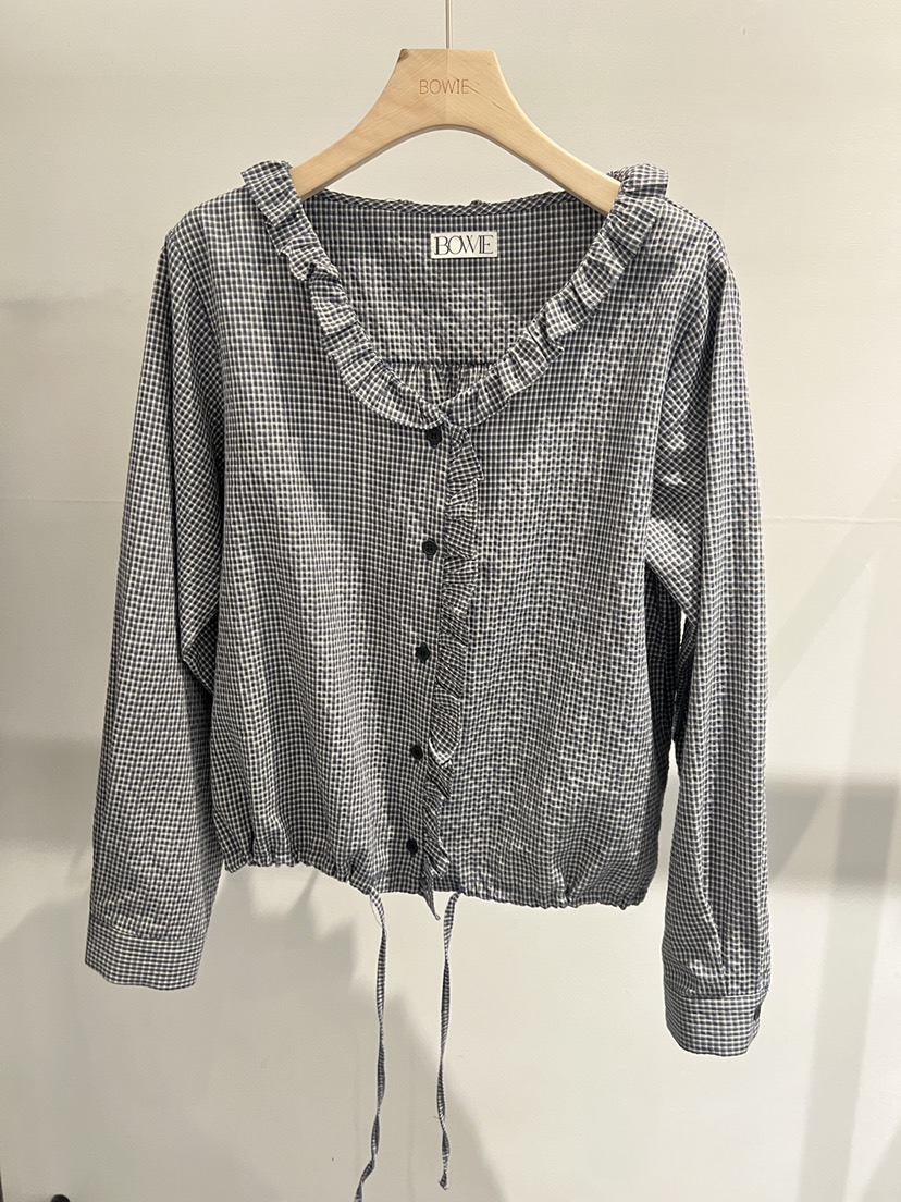 BOWIE東大門代購女士新款人氣真品推薦襯衫蕾絲衫荷葉邊格子BOWIE襯衫/蕾絲衫圖色3
