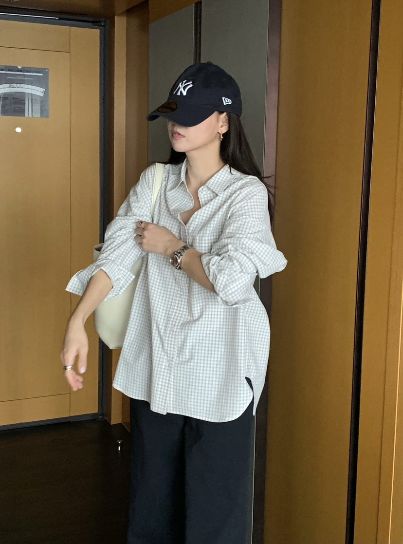 COURGETTE東大門實拍女士新款人氣熱賣26春夏襯衫蕾絲衫格子COURGETTE襯衫/蕾絲衫