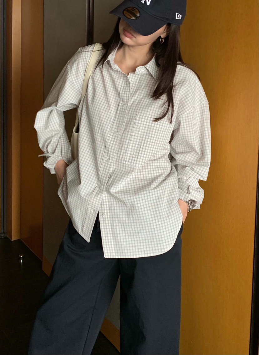 COURGETTE東大門實拍女士新款人氣熱賣26春夏襯衫蕾絲衫格子COURGETTE襯衫/蕾絲衫