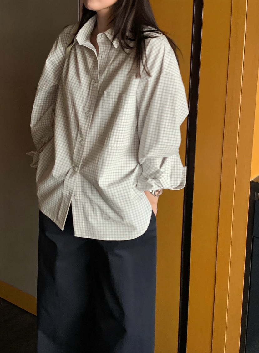 COURGETTE東大門實拍女士新款人氣熱賣26春夏襯衫蕾絲衫格子COURGETTE襯衫/蕾絲衫