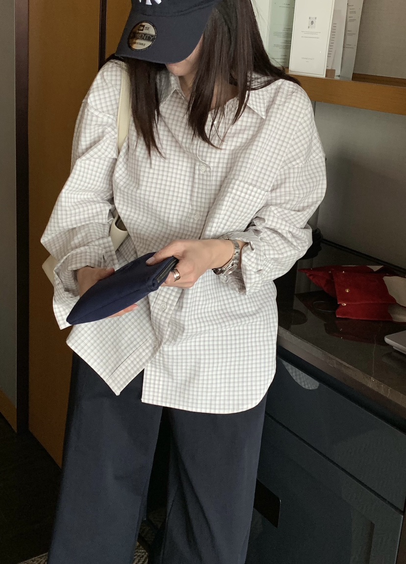 COURGETTE東大門實拍女士新款人氣熱賣26春夏襯衫蕾絲衫格子COURGETTE襯衫/蕾絲衫