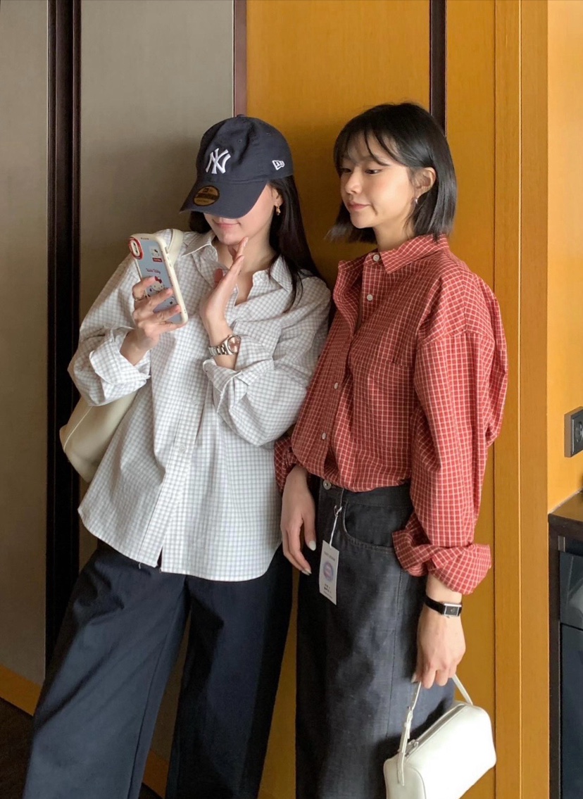 COURGETTE東大門實拍女士新款人氣熱賣26春夏襯衫蕾絲衫格子COURGETTE襯衫/蕾絲衫