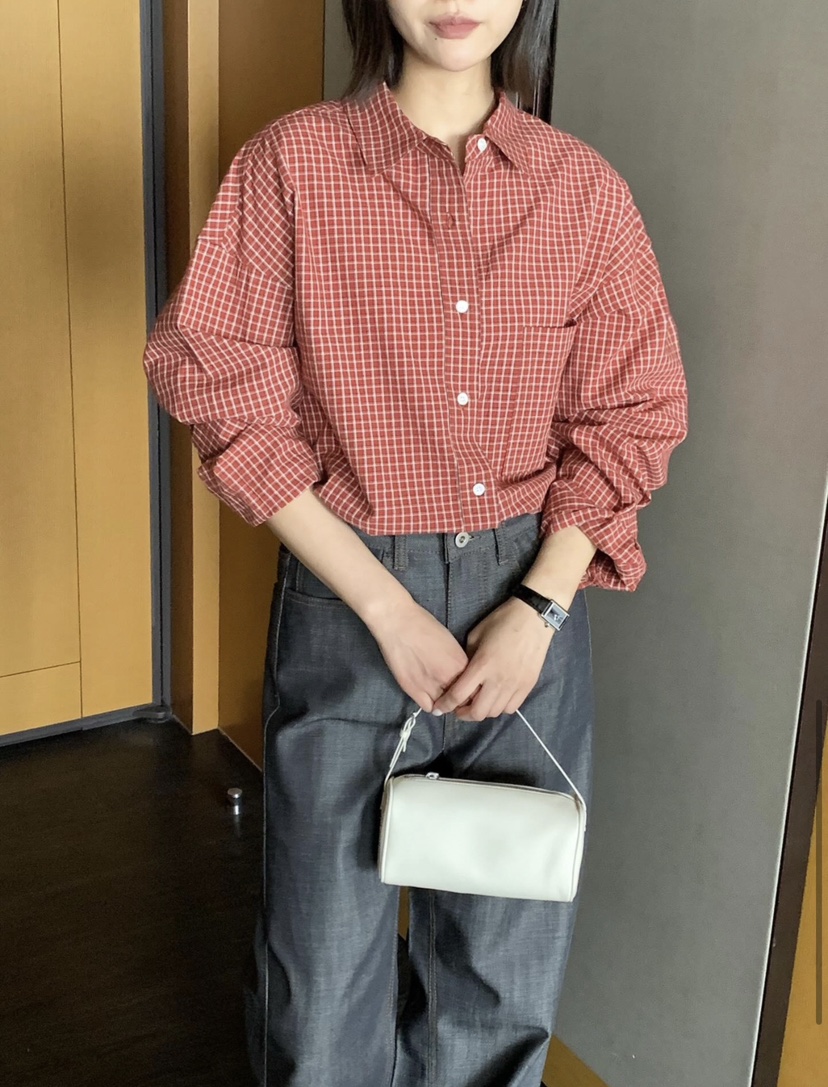 COURGETTE東大門實拍女士新款人氣熱賣26春夏襯衫蕾絲衫格子COURGETTE襯衫/蕾絲衫