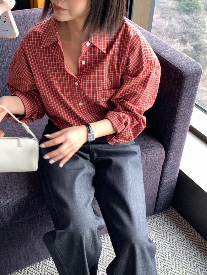 COURGETTE東大門實拍女士新款人氣熱賣26春夏襯衫蕾絲衫格子COURGETTE襯衫/蕾絲衫