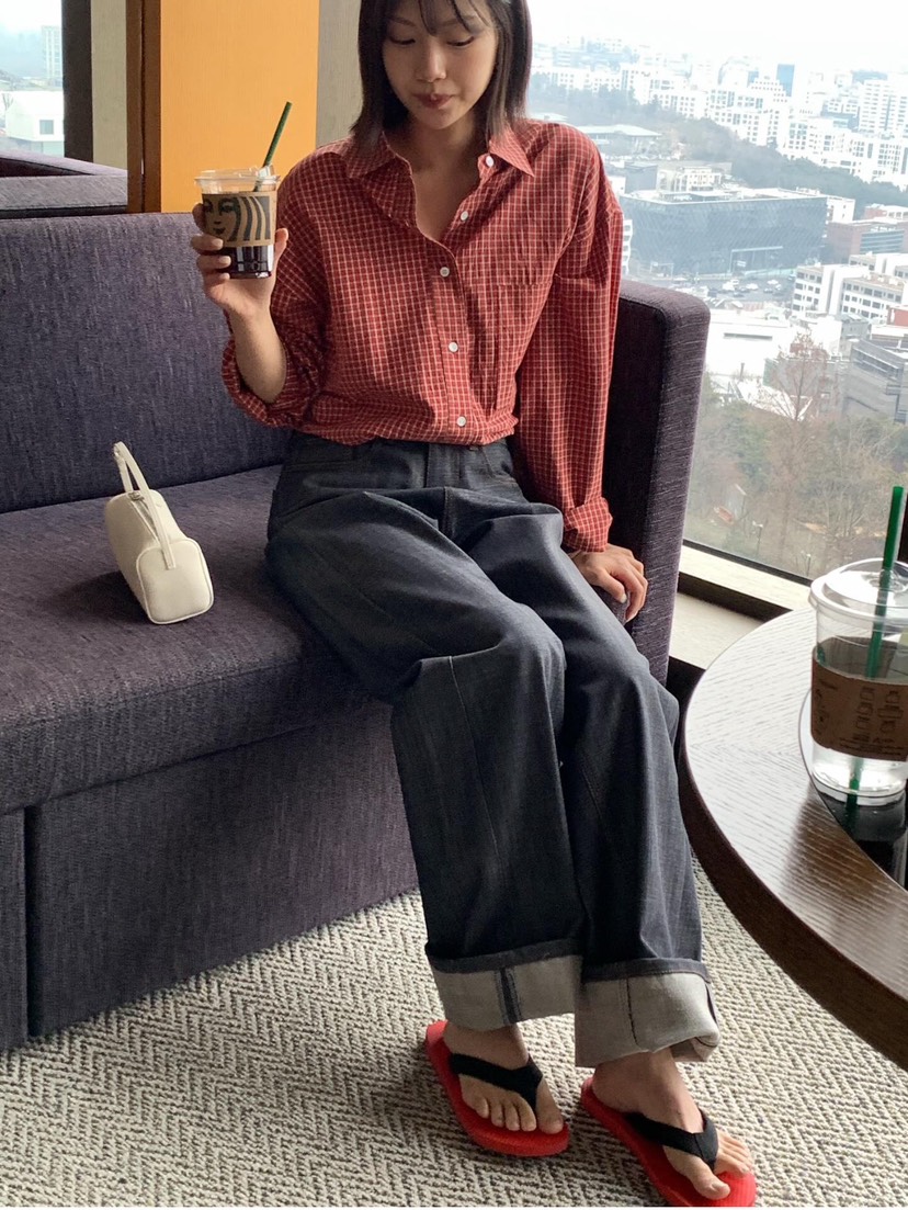 COURGETTE東大門實拍女士新款人氣熱賣26春夏襯衫蕾絲衫格子COURGETTE襯衫/蕾絲衫