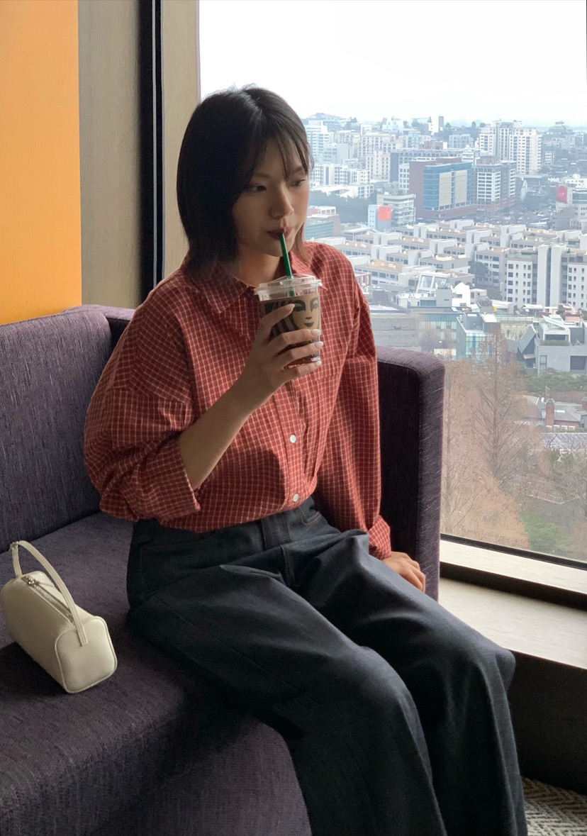 COURGETTE東大門實拍女士新款人氣熱賣26春夏襯衫蕾絲衫格子COURGETTE襯衫/蕾絲衫