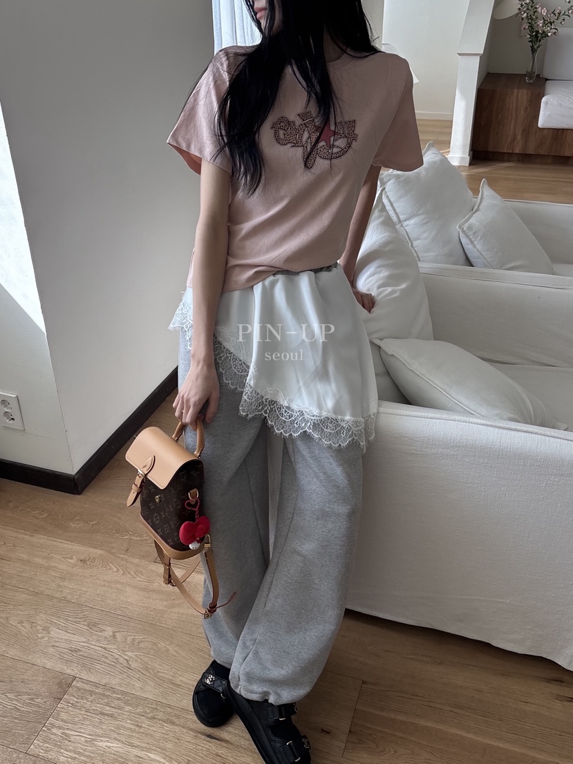 PIN-UP韓國代購女裝新款職業推薦時尚熱賣真品休閑褲蕾絲PIN-UP休閑褲