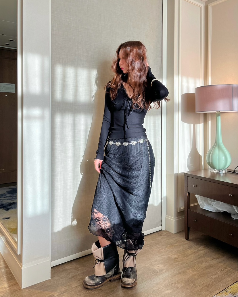 LOVE PULL東大門代購女士新品推薦26春夏人氣長裙蕾絲褶裥LOVE PULL長裙