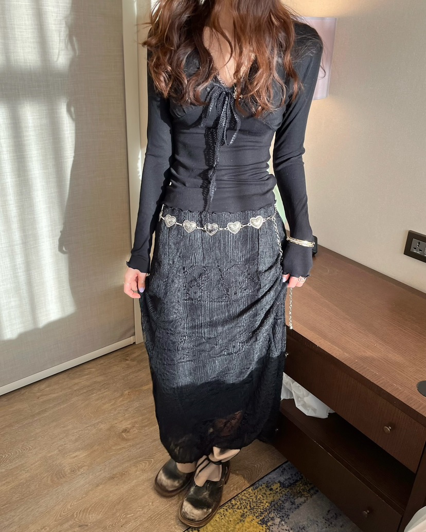 LOVE PULL東大門代購女士新品推薦26春夏人氣長裙蕾絲褶裥LOVE PULL長裙