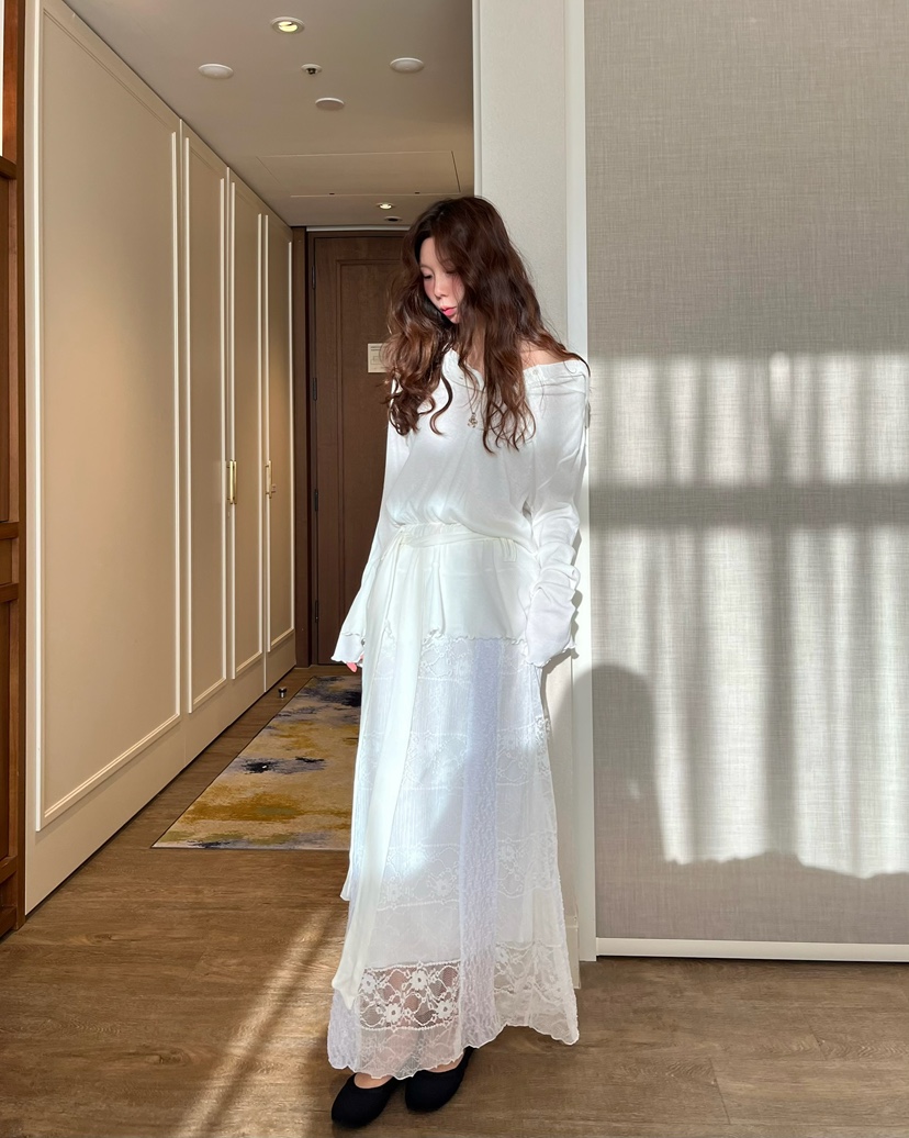 LOVE PULL東大門代購女士新品推薦26春夏人氣長裙蕾絲褶裥LOVE PULL長裙