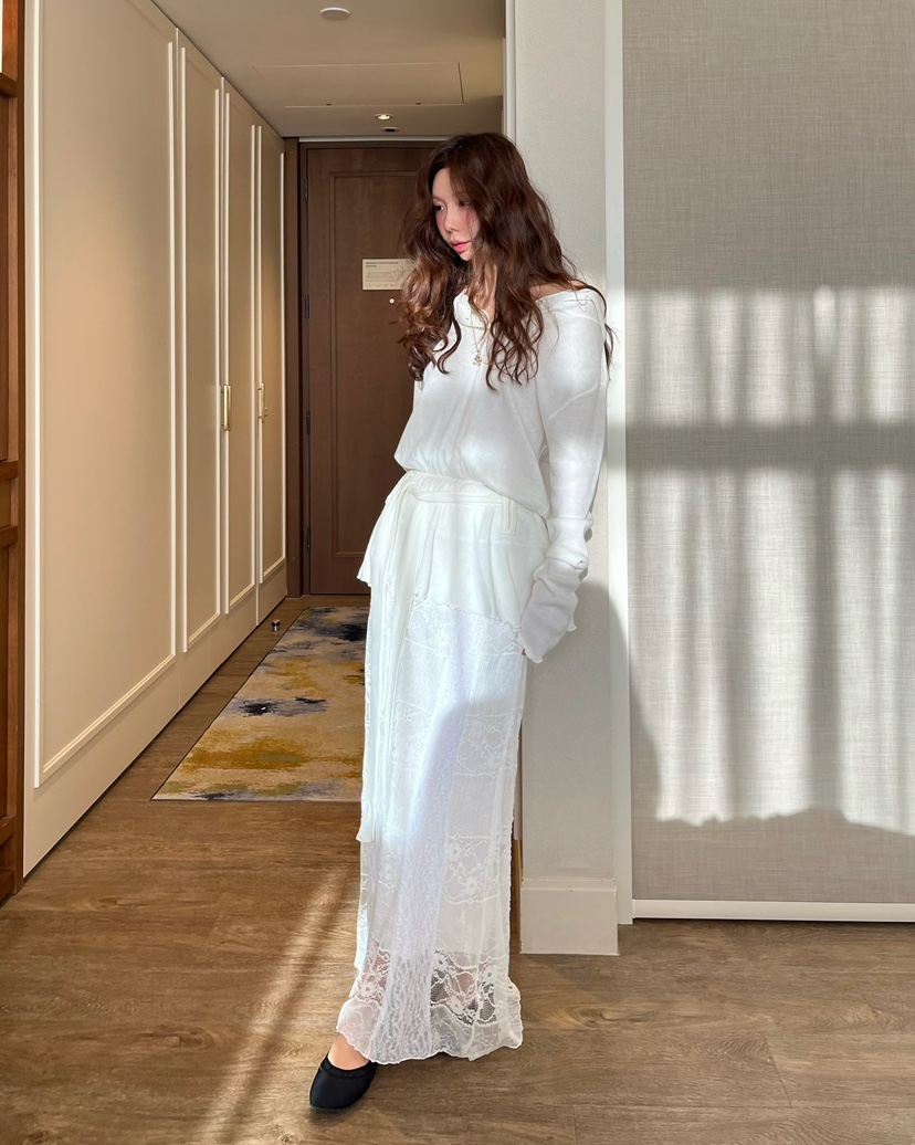 LOVE PULL東大門代購女士新品推薦26春夏人氣長裙蕾絲褶裥LOVE PULL長裙