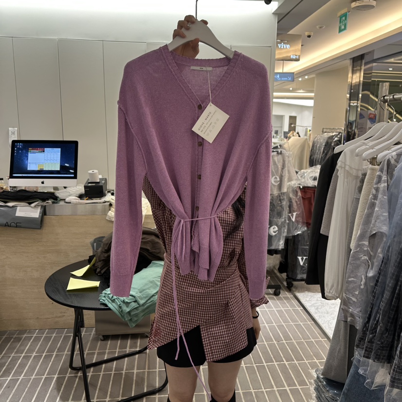 VIVE韓國代購女裝新款熱賣時尚職業休閑針織衫含腰繩開衫VIVE針織衫圖色2