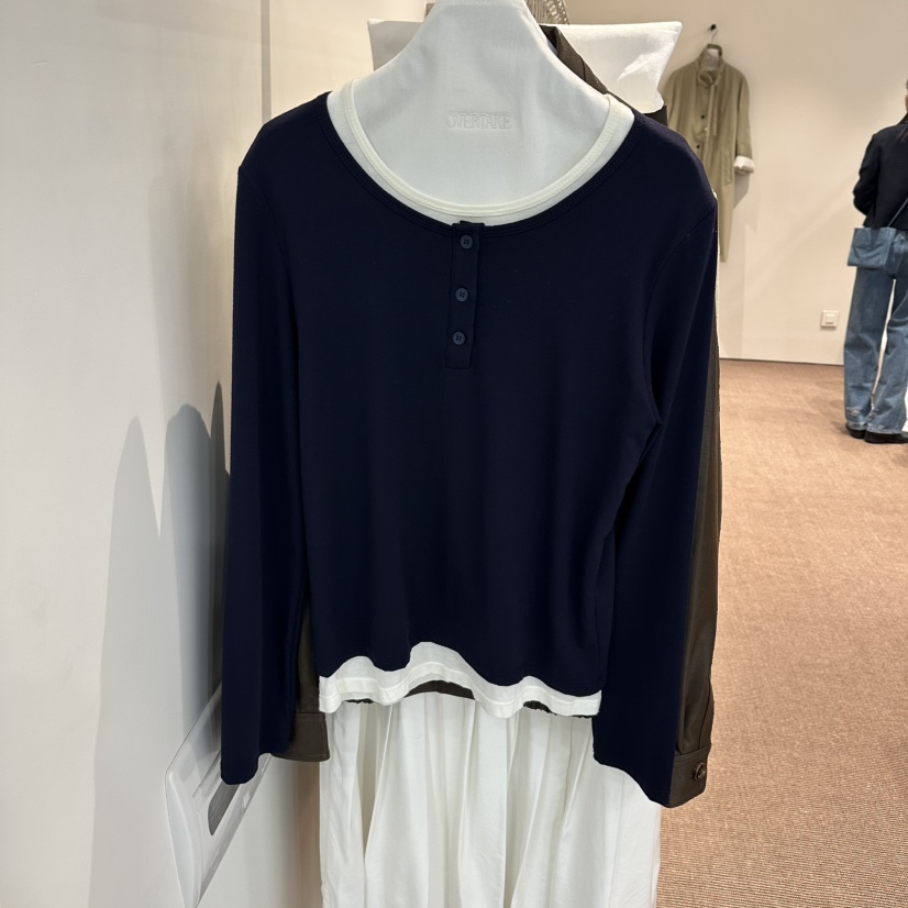 OVERTAKE韓國代購女裝新款職業推薦熱賣26春夏長袖T恤假兩件OVERTAKE長袖T恤圖色2