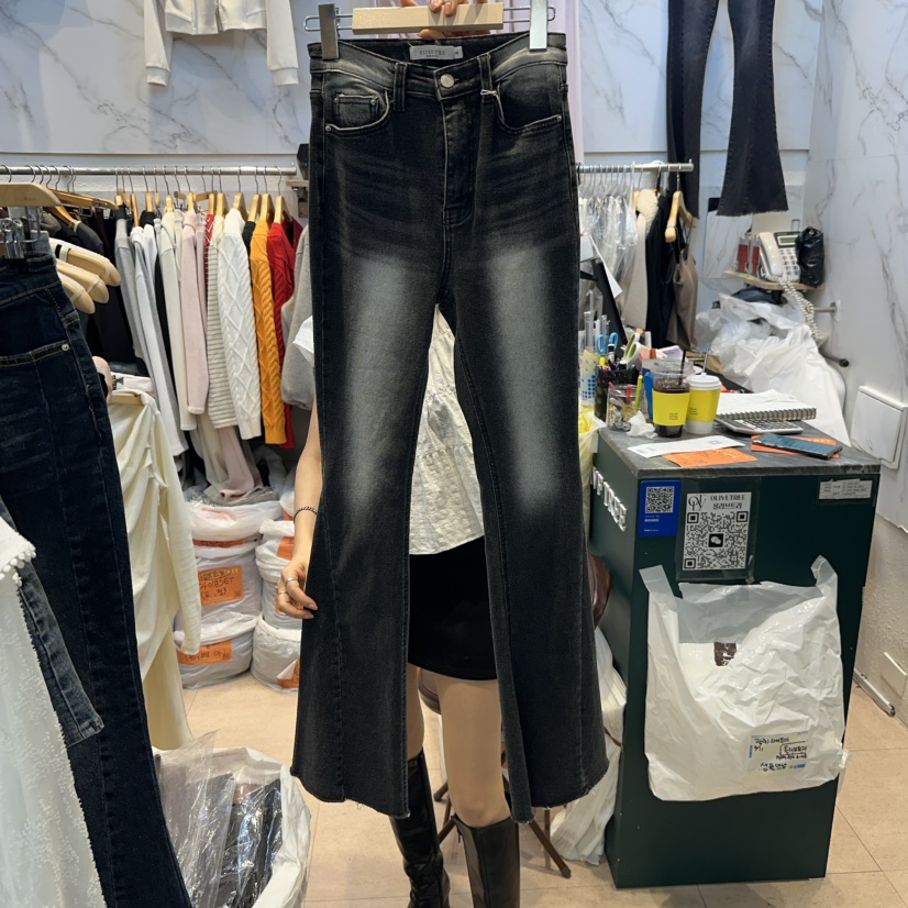 OLIVE TrEE東大門實拍女士新品時尚人氣職業牛仔褲水洗喇叭OLIVE TrEE牛仔褲圖色1