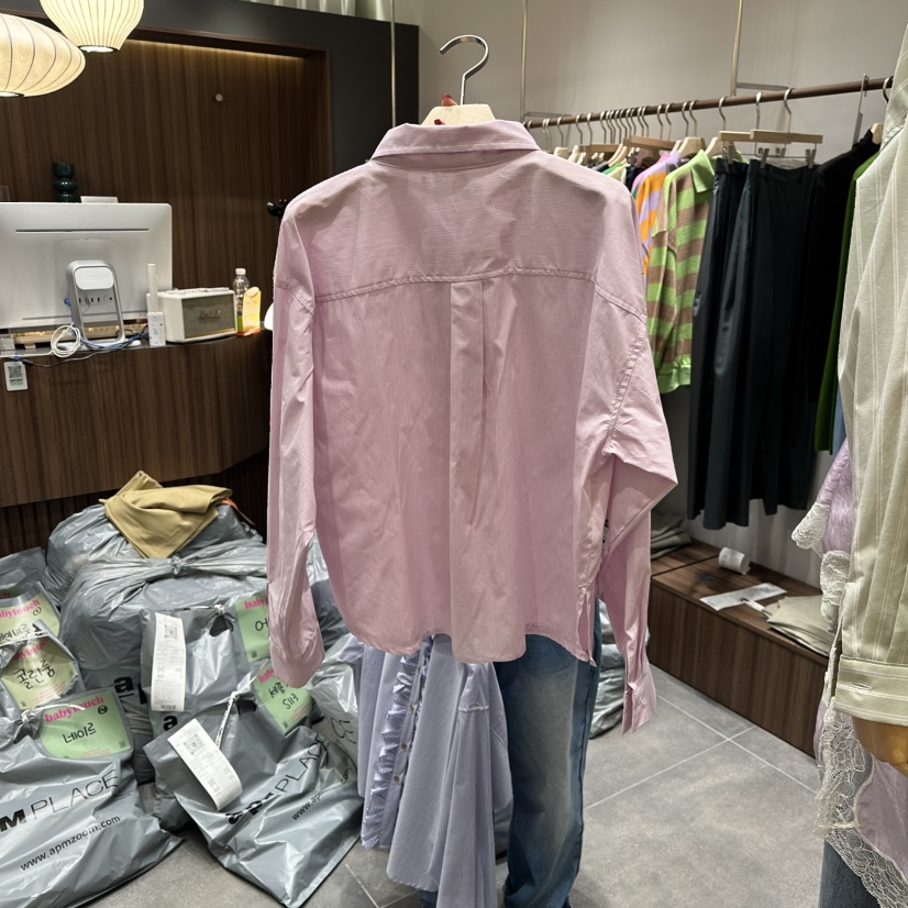 BABYTOUCH韓國直郵女裝新款休閑真品襯衫蕾絲衫荷葉邊條紋BABYTOUCH襯衫/蕾絲衫