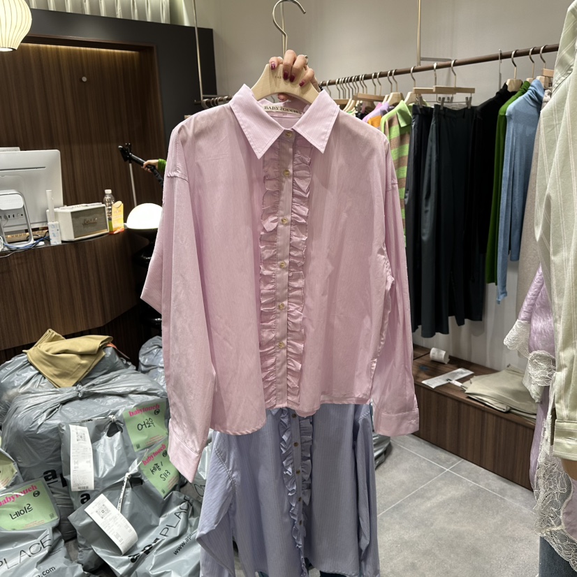 BABYTOUCH韓國直郵女裝新款休閑真品襯衫蕾絲衫荷葉邊條紋BABYTOUCH襯衫/蕾絲衫圖色2