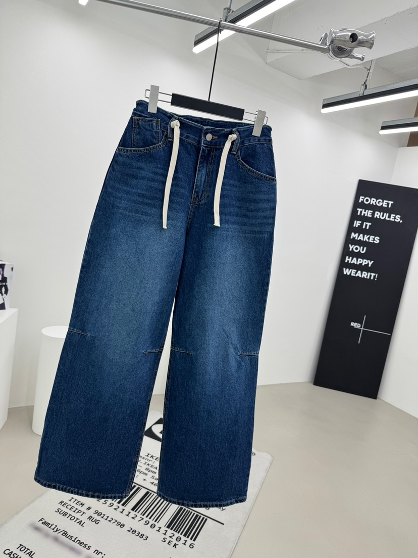 RED-A韓國代購女士新款休閑人氣熱賣推薦26春夏牛仔褲系帶RED-A牛仔褲圖色1