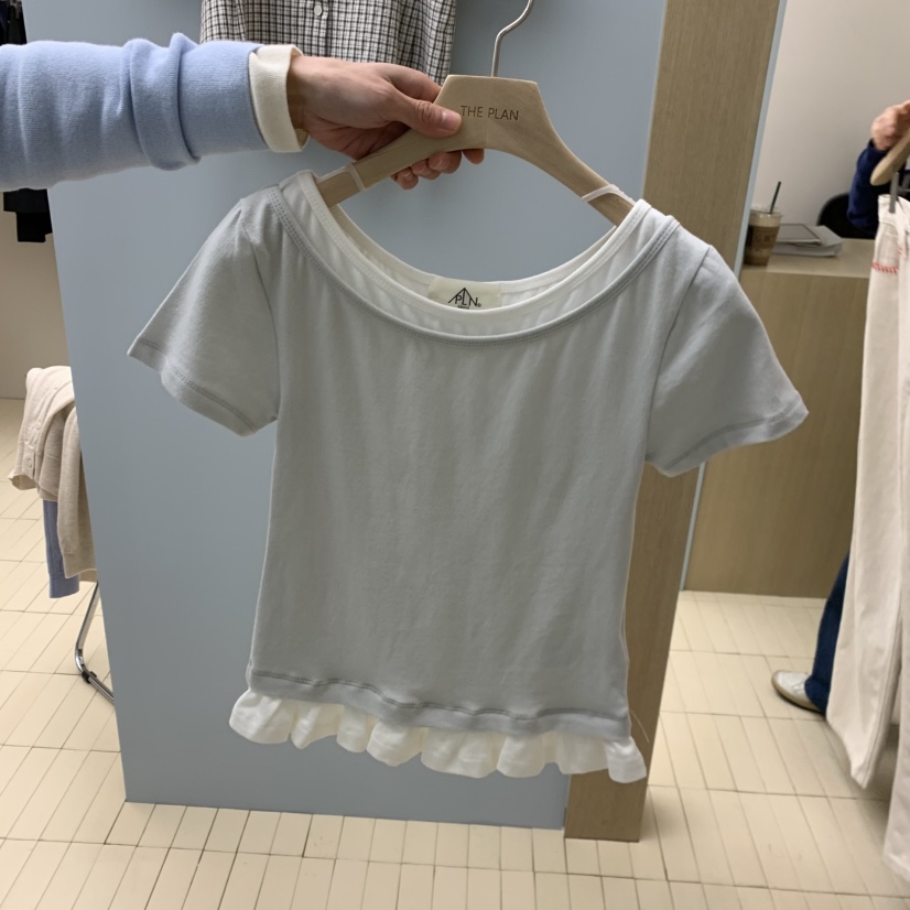 THEPLAN韓國直郵女裝新品推薦職業休閑26春夏T恤假兩件雙領THE PLANT恤圖色3