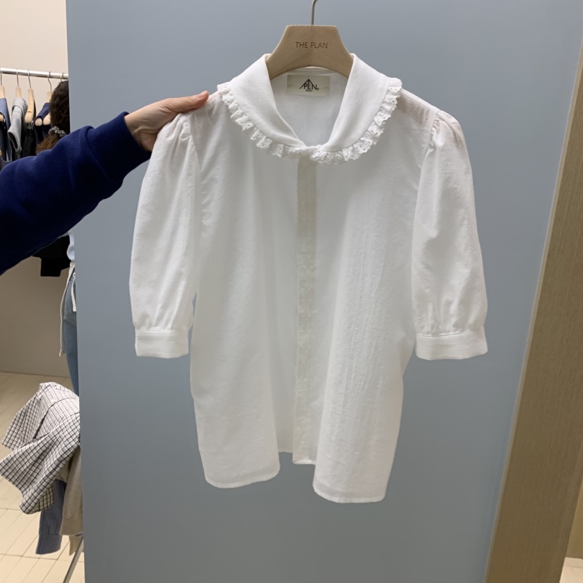 THEPLAN韓國代購女士新款熱賣真品推薦襯衫蕾絲衫蕾絲圓領THE PLAN襯衫/蕾絲衫圖色1