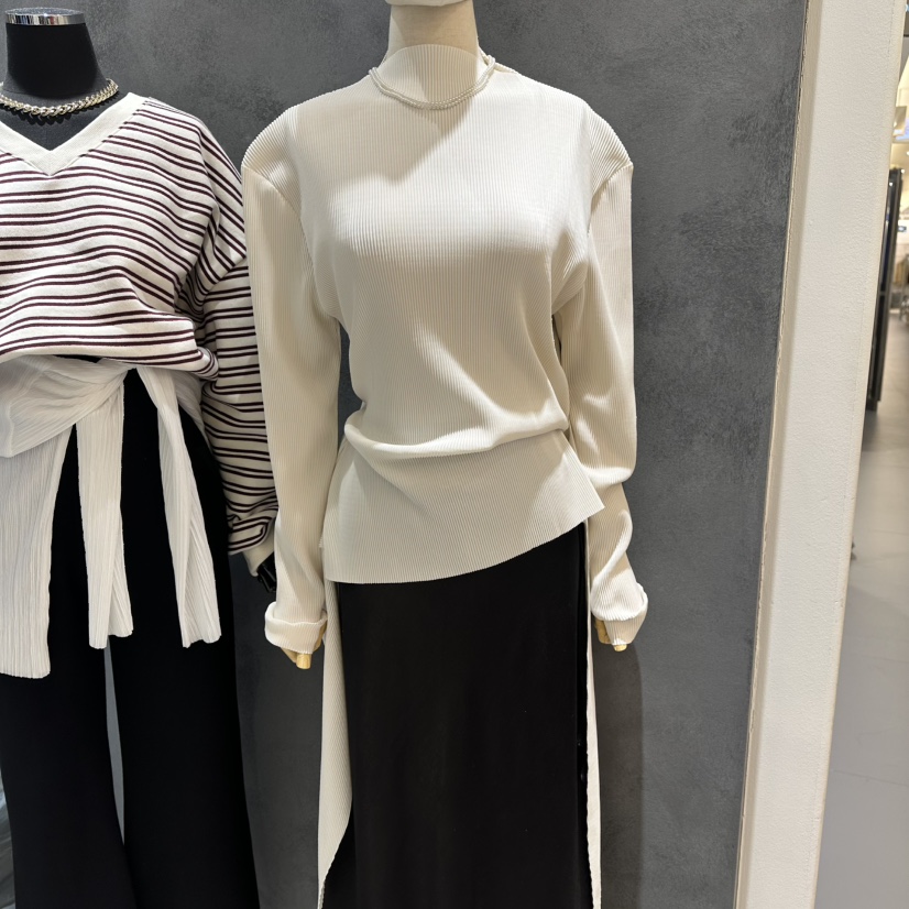 OPEN韓國直郵女士新品26春夏職業真品熱賣休閑長袖T恤褶皺OPEN長袖T恤圖色1