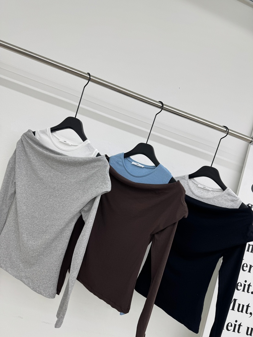 RED-A東大門代購女士新品26春夏推薦休閑職業長袖T恤露肩RED-A長袖T恤