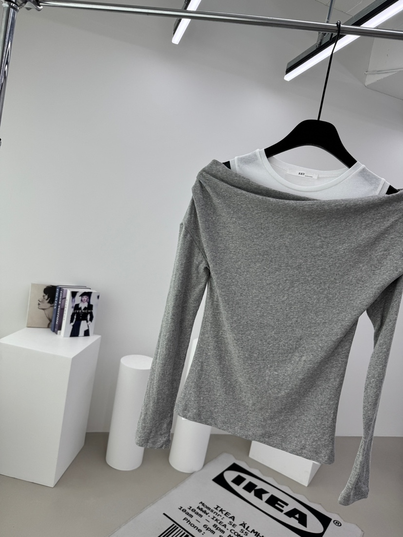 RED-A東大門代購女士新品26春夏推薦休閑職業長袖T恤露肩RED-A長袖T恤圖色1