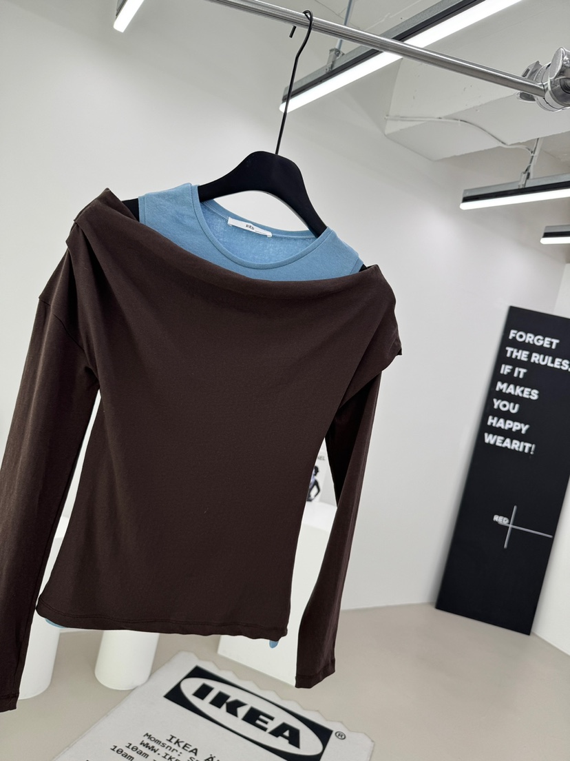 RED-A東大門代購女士新品26春夏推薦休閑職業長袖T恤露肩RED-A長袖T恤圖色2