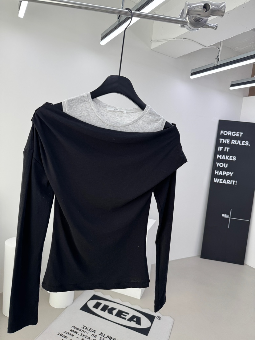 RED-A東大門代購女士新品26春夏推薦休閑職業長袖T恤露肩RED-A長袖T恤圖色3