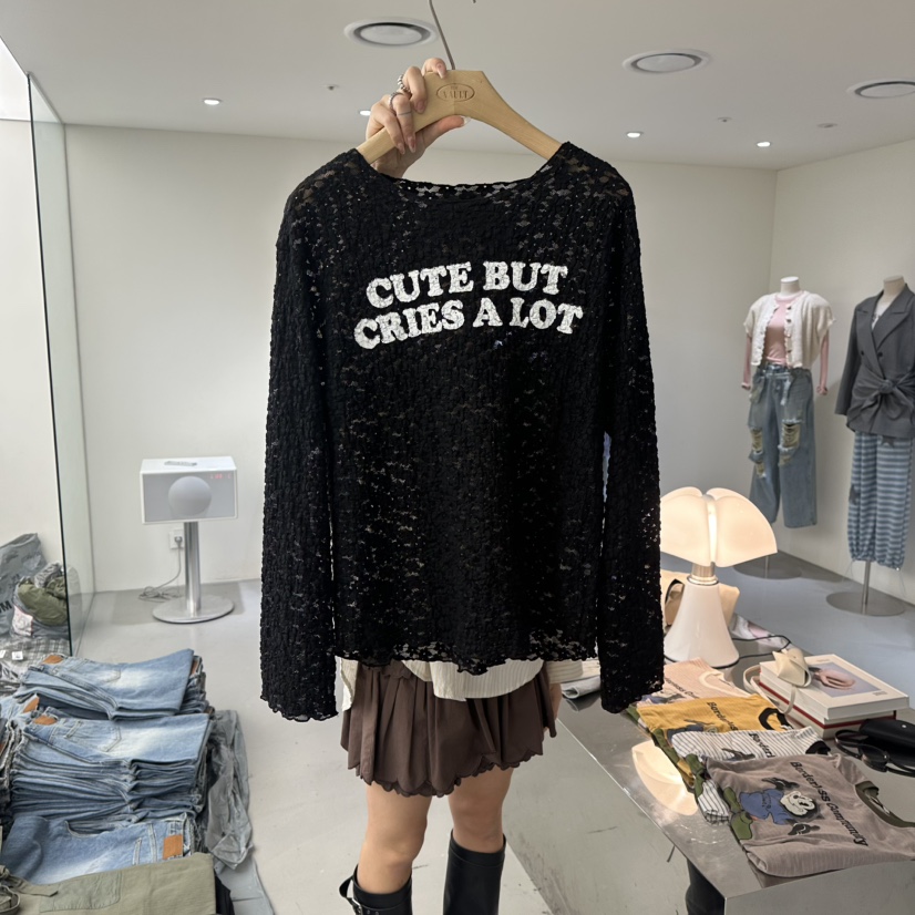 VAULT東大門代購女士新品人氣時尚休閑26春夏長袖T恤蕾絲VAULT長袖T恤圖色2